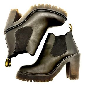 Dr. Martens Black Heeled Boots with Chunky Heel and Elastic Panels